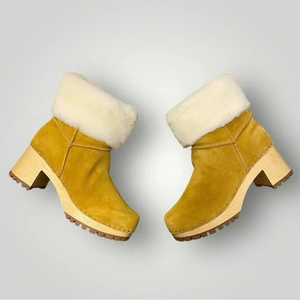 MIA Jildie Wooden Sheep Fur Clogs‎ Sz 8